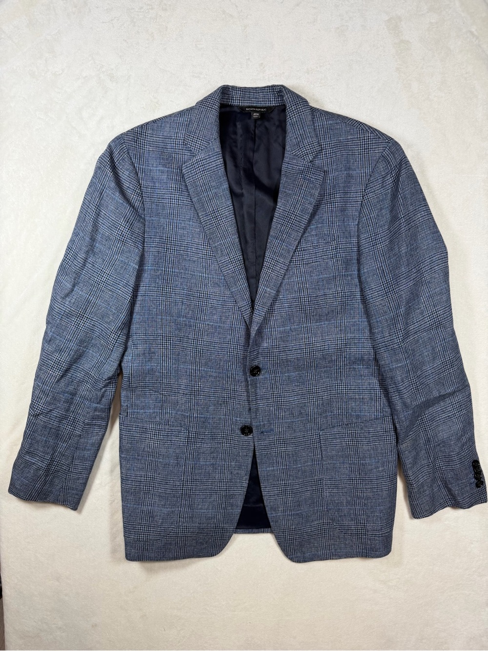 Banana Republic 40R Slim Fit Linen Cotton Blend Blue Glen Plaid Sport Coat